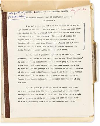 (MALCOLM X.) Important collection from Alex Haley's estate, including 3 items signed or annotated by Malcolm X.